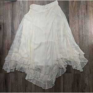 Zimmermann Hander kerchief Hem Skirt Lace Trim Swiss Dot Ivory - Large 3  *Read